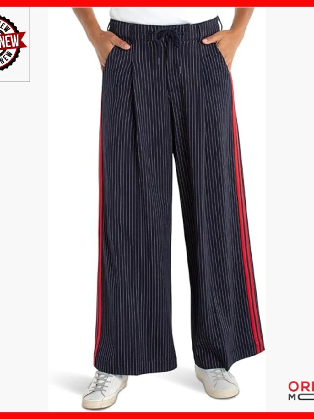 High-Rise Wide Leg Pleated Trousers With Side Stripe 30" Inseam